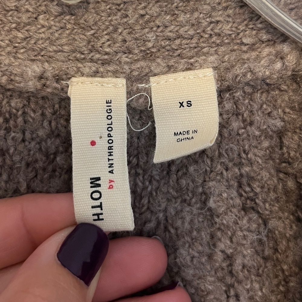 Moth By Anthropologie Merino Wool Baby Alpaca Blend Open Front Cardigan Sz XS - Picture 3 of 7